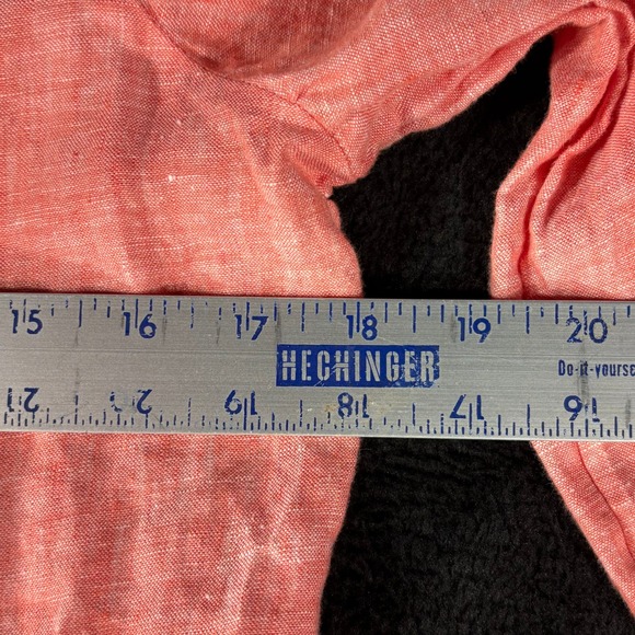 Chicos Women's Size 1 Linen Top Salmon Coral 3/4 Sleeve Button Down‎ Tunic - Picture 5 of 8